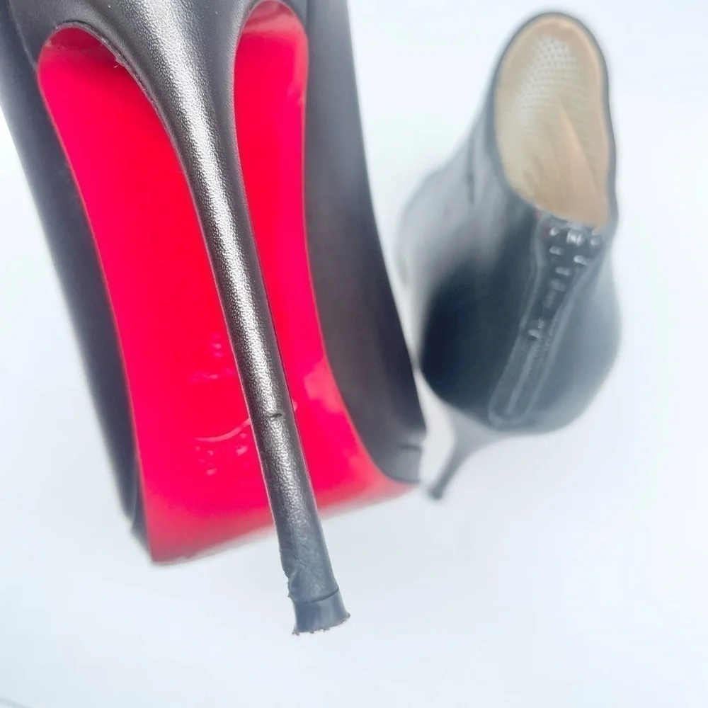 Christian Louboutin Black leather & Mesh peep toe Disorder booties 120mm EU 38